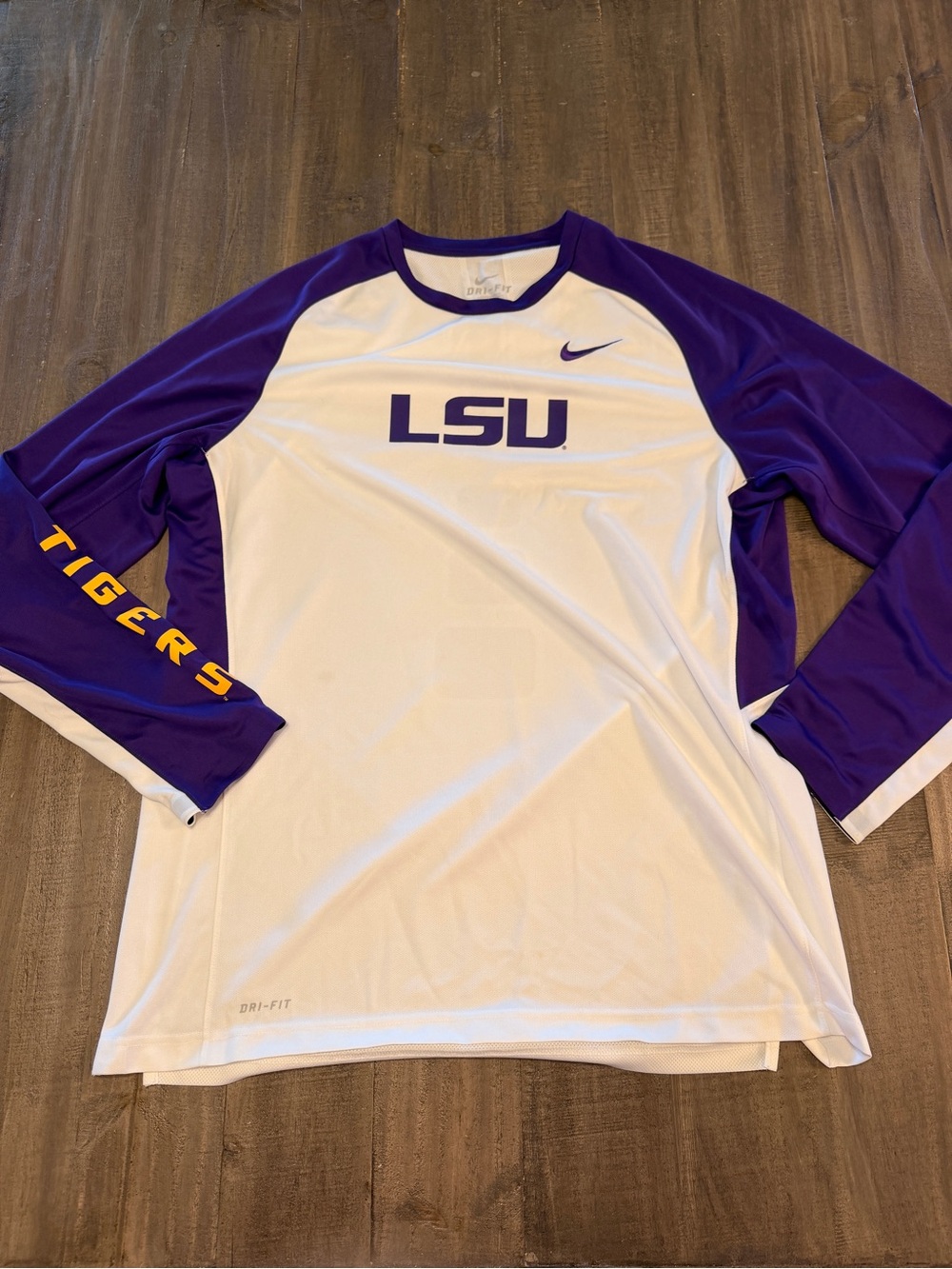 Nike Mens LSU Elite DRI FIT Mesh Shirt White Purple Long Sleeves Size XL